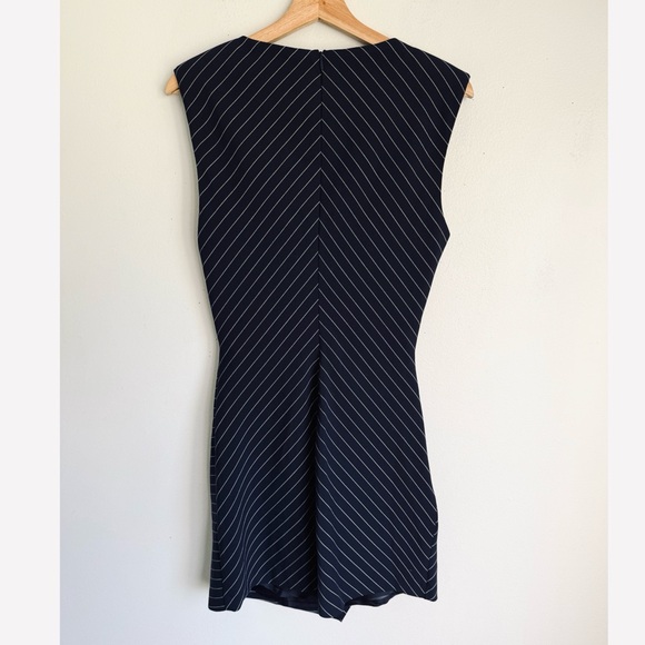NWT • Mango • Navy Pinstripe Draped Sheath Dress in Navy Blue - Picture 5 of 7